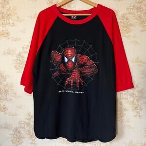 Vintage 00s Y2K 2002 Spider-Man Movie Promo Raglan | XL